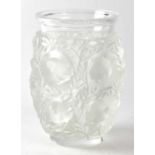 LALIQUE; a clear and frosted glass 'Bagatelle' vase, depicting two rows of birds in foliate