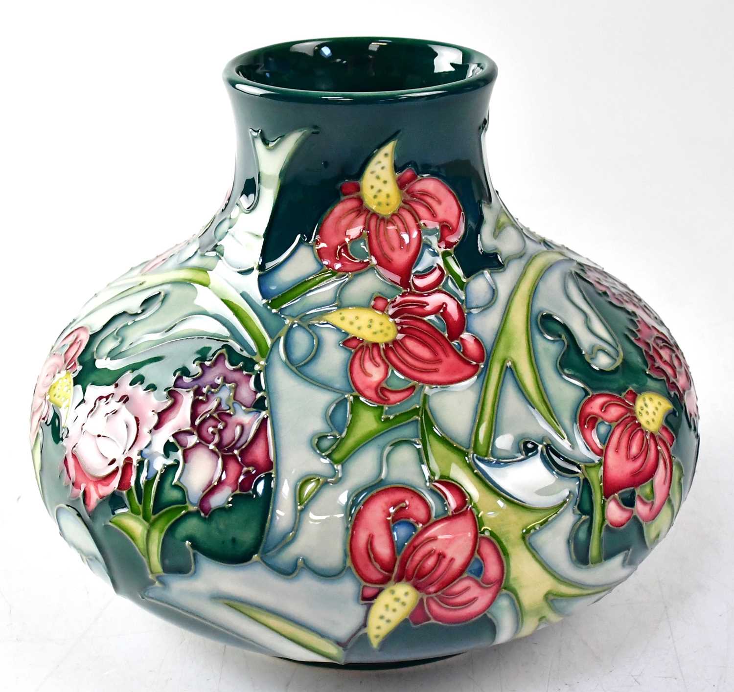 MOORCROFT; a vase in the 'Leicester' design, copyrighted for 1995, with impressed and painted