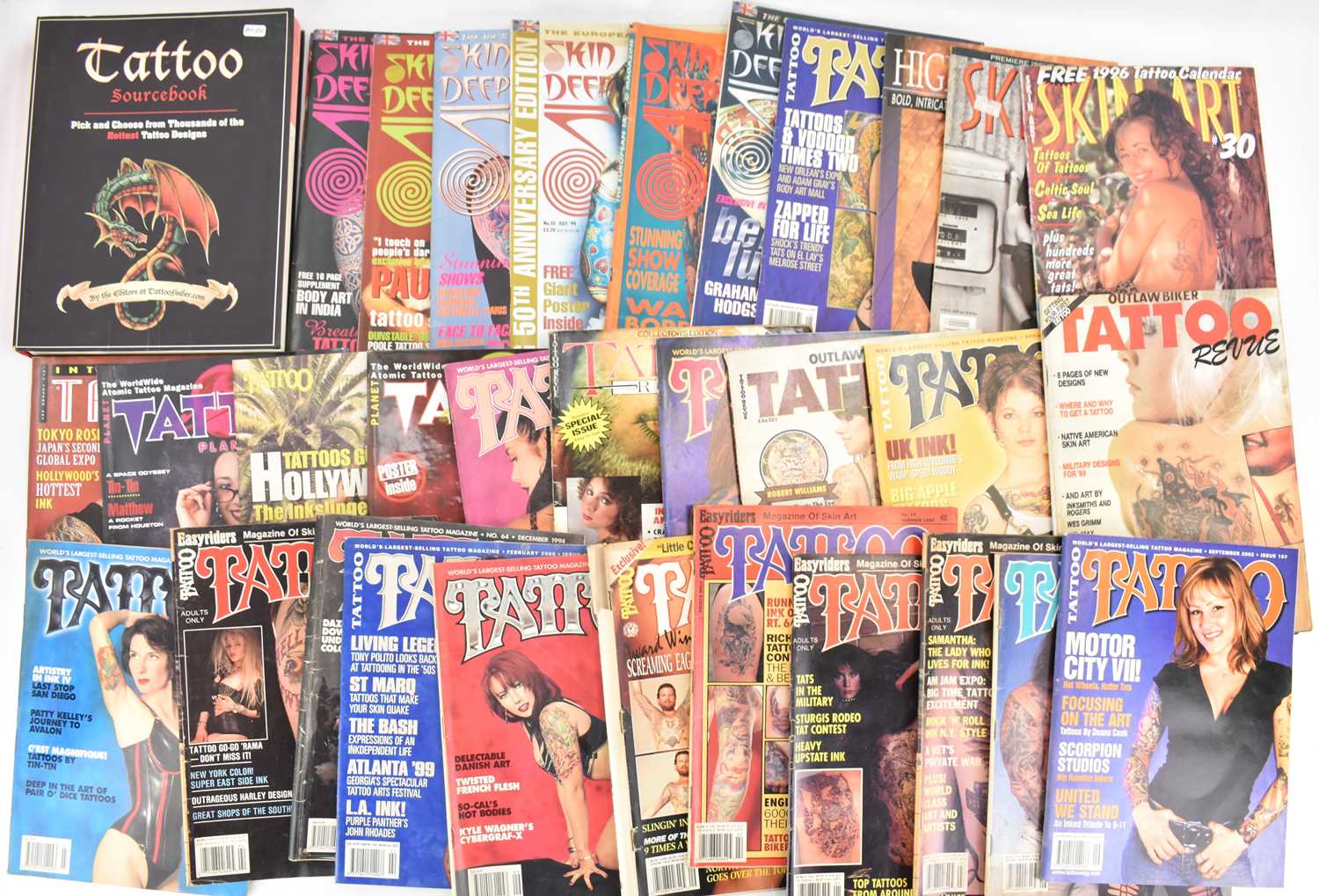 TATTOO SOURCEBOOK; approximately thirty tattoo related magazines.