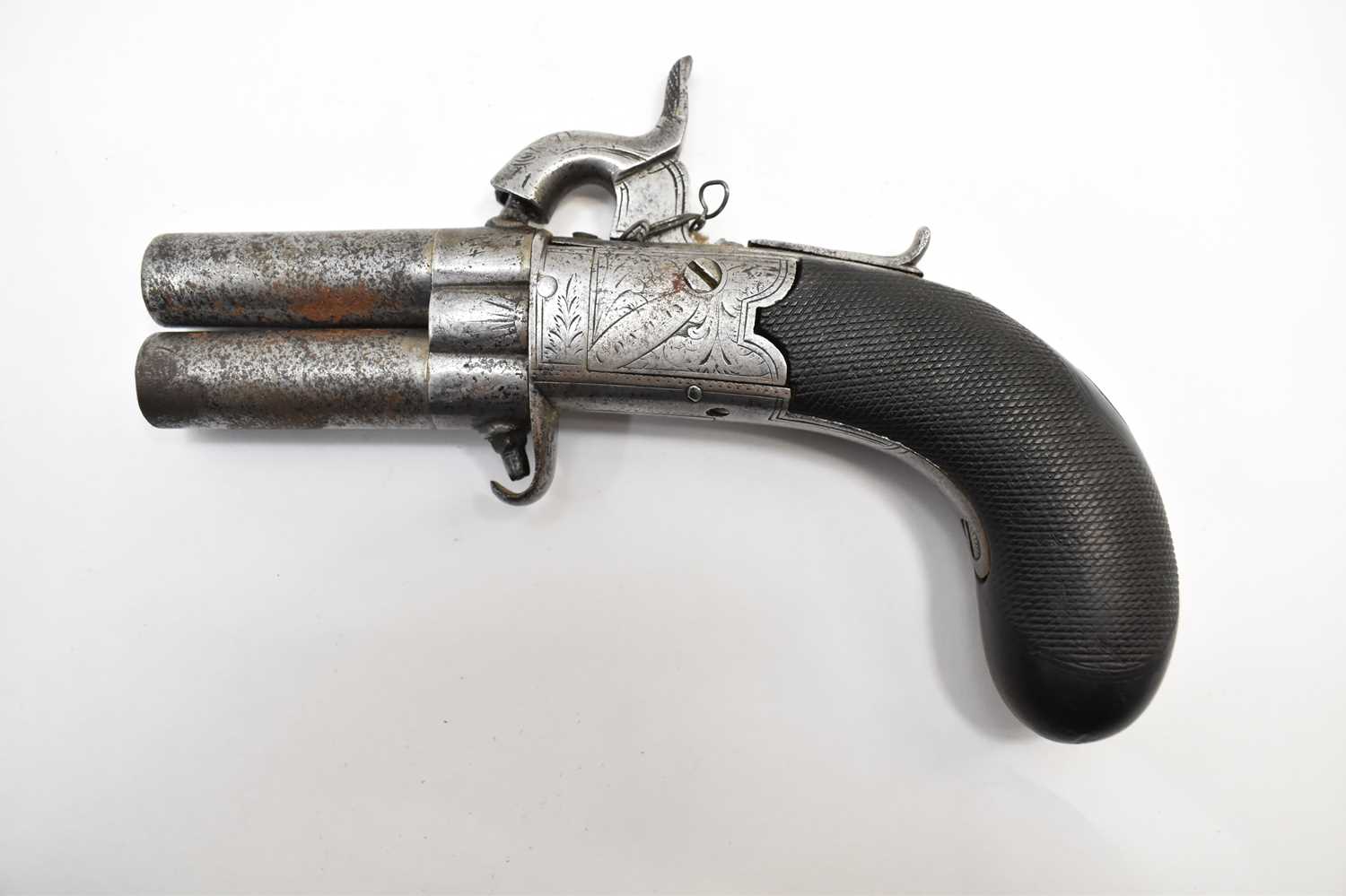 CONWAY; a 19th century double barrel percussion cap pistol, cross-hatched pistol grip, length of - Image 3 of 4