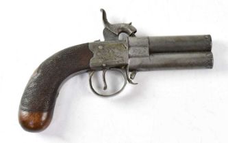 A 19th century 120 bore over/under turnover percussion cap pocket pistol with 2.25" turn-off