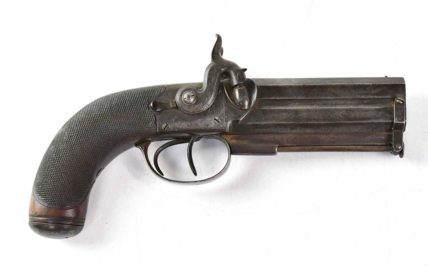 COLE & CO, DEVIZES; a 19th century 50 bore over/under side hammer percussion cap pistol, 4"