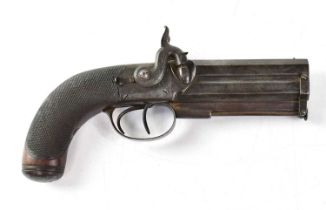 COLE & CO, DEVIZES; a 19th century 50 bore over/under side hammer percussion cap pistol, 4"
