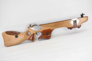 A match crossbow body with adjustable sections, length 89cm, stock width 15cm. Condition Report: