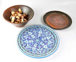 Mixed ceramics to include a pair of Iznik plates, two large brown glazed bowls, an Iznik-style