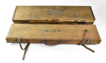 A leather bound canvas breakdown shotgun case suitable for barrels up to 30", with red baize