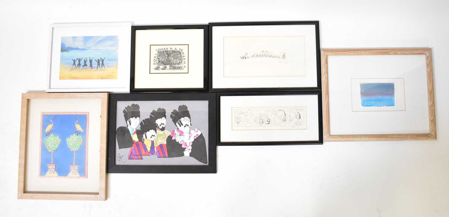 Twelve paintings, sketches and prints by various artists, including a cartoon, a study of Speke - Image 2 of 2