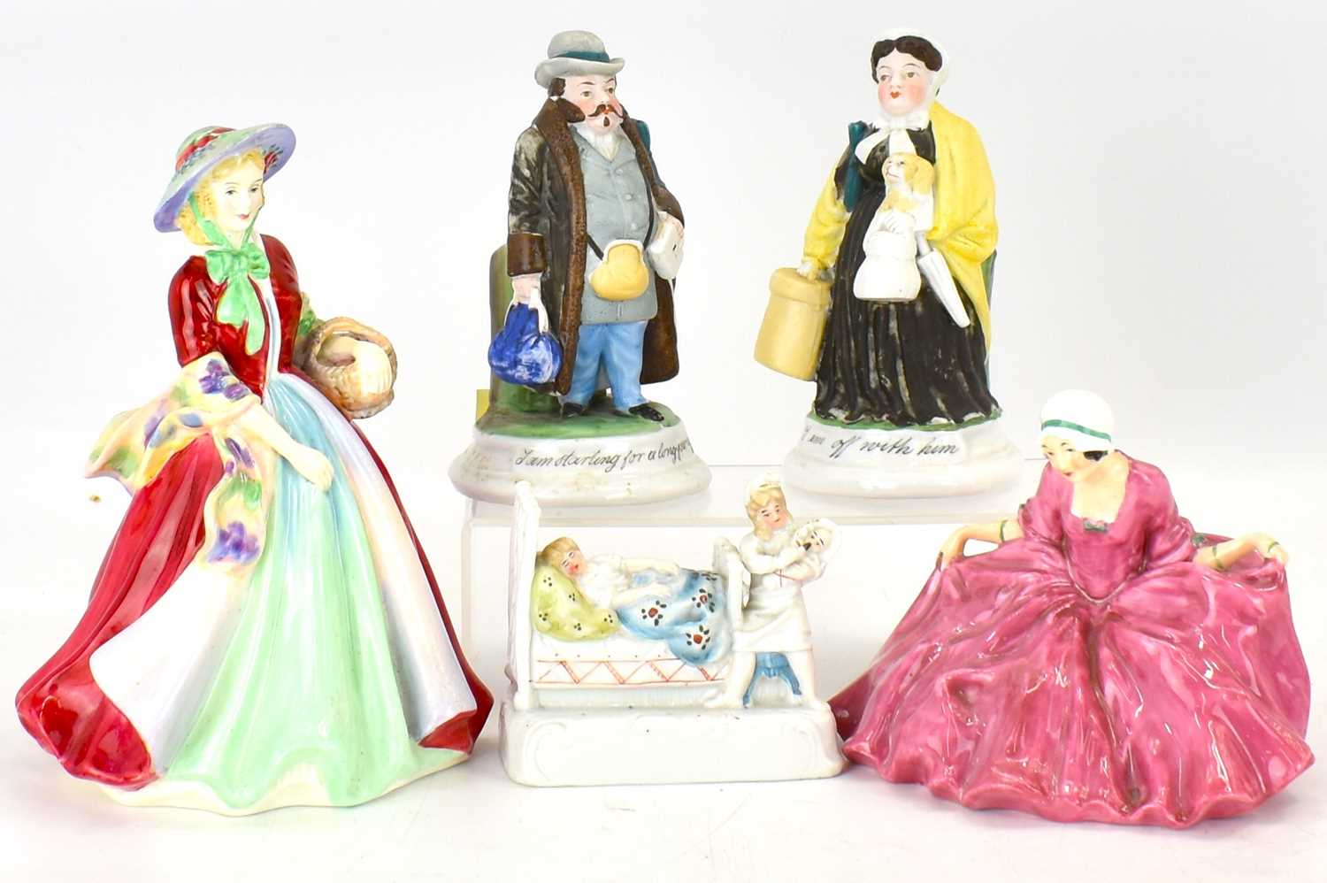 Five porcelain figures comprising Paragon 'Lady Marilyn', no.52GW, height 20cm, Royal Doulton