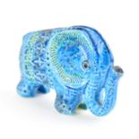 ALDO LONDI FOR BITOSSI; an Italian ceramic elephant decorated with the Rimini blue glaze, with