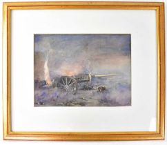 E. J. BEERÈ; early 20th century watercolour depicting field guns on the front line, being fired by