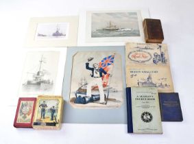 Maritime ephemera comprising an 1845 copy of 'The Life and Adventures of Robinson Crusoe', a copy of