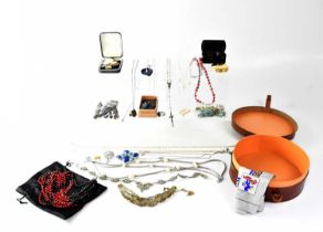 A quantity of costume jewellery, military badges and other collectibles to include a Monet ceramic
