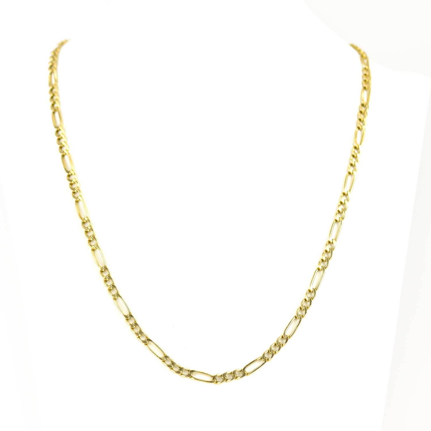 A 9ct gold Figaro link necklace with ring clasp, length 50cm, approx. 6g.