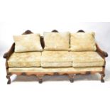 A bergère caned three-seater sofa and two armchairs (3). Condition Report: Unfortunately, all