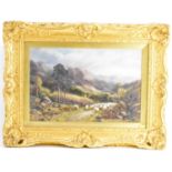 ROBERT JOHN HAMMOND (active 1879-1911); oil on canvas, a shepherd driving cattle on a mountain