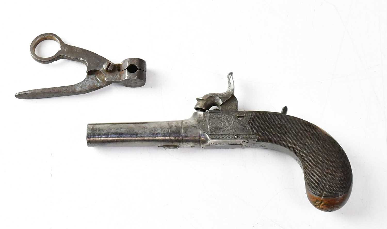 A 19th century 60 bore percussion cap pocket pistol with 2.5" turn-off barrel, box lock engraved - Image 2 of 2