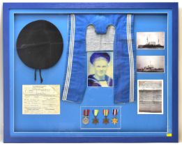 A framed montage relating to the Royal Naval life of John Trotter, Sheffield, Royal Navy First Class