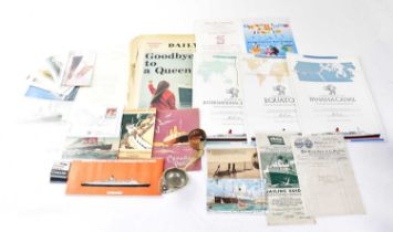 A collection of maritime related ephemera to include White Star and Cunard posters, Cunard matchbox,