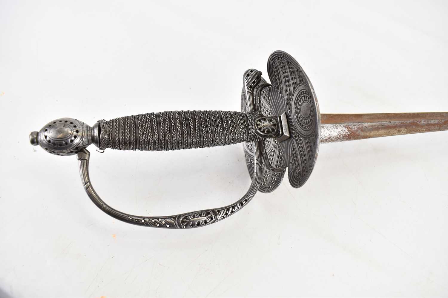 An 18th century British smallsword with pierced butterfly hilt, wire grip handle, unmarked, blade - Image 3 of 4