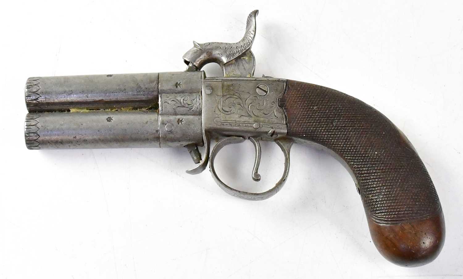 A 19th century 120 bore over/under turnover percussion cap pocket pistol with 2.25" turn-off - Image 2 of 2