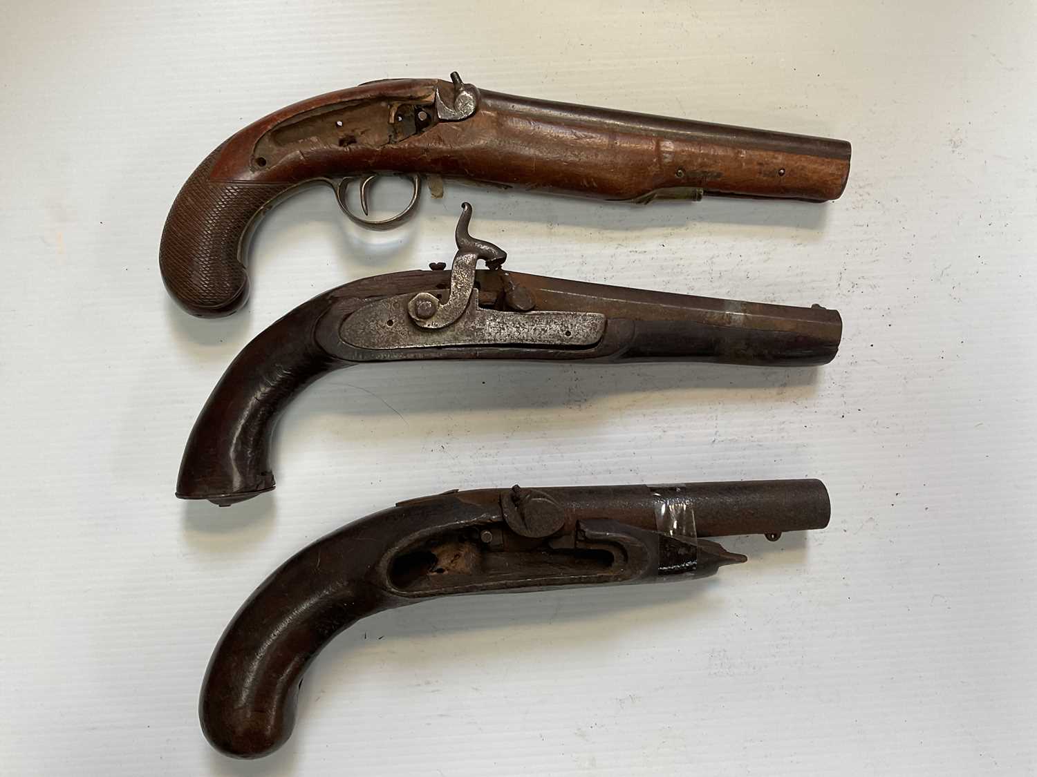 Five percussion pistol stocks with barrels, locks missing, also a small quantity of parts of - Image 3 of 4