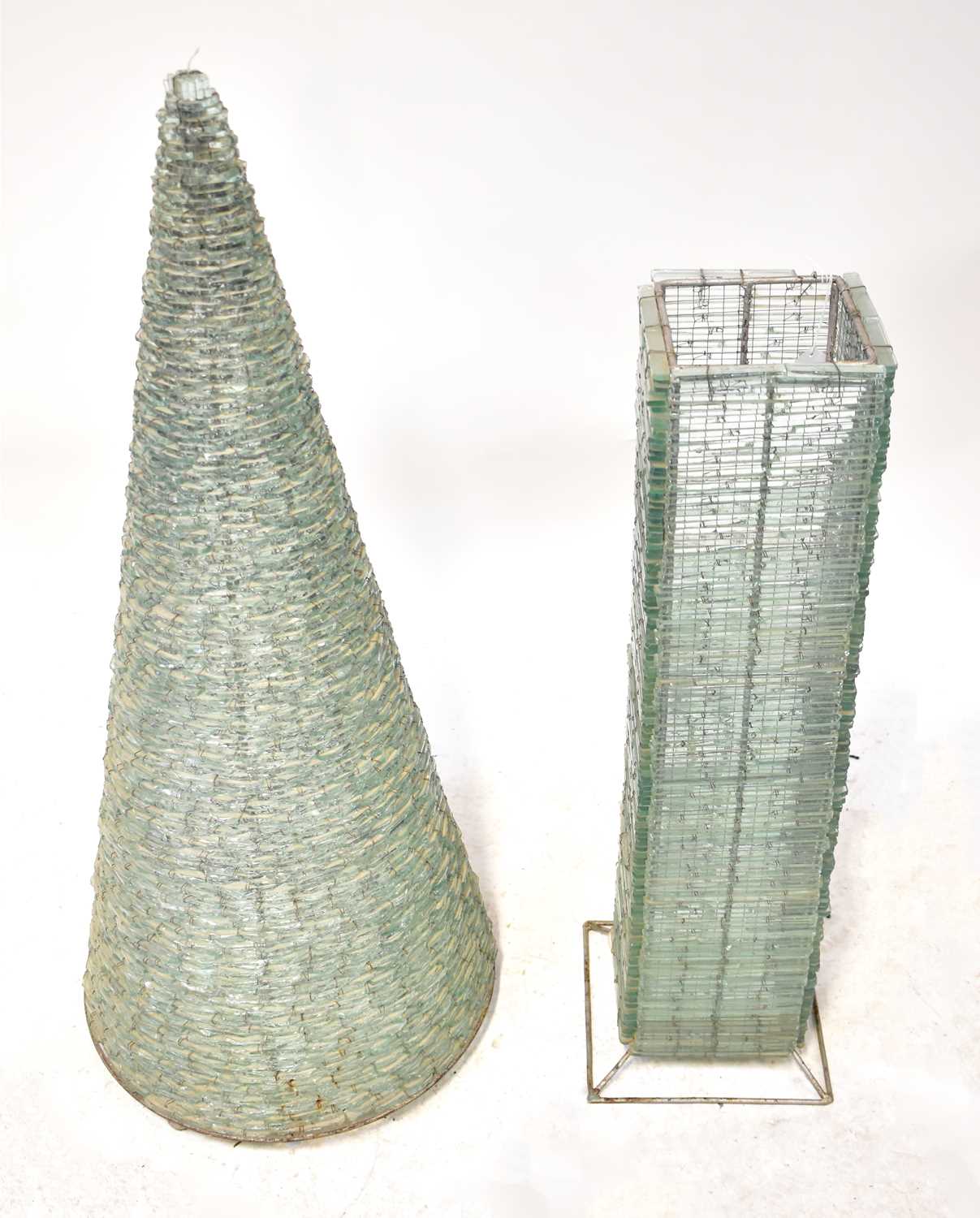 An unusual conical floor standing light fitting constructed of wire bound sections of rough cut - Image 2 of 2