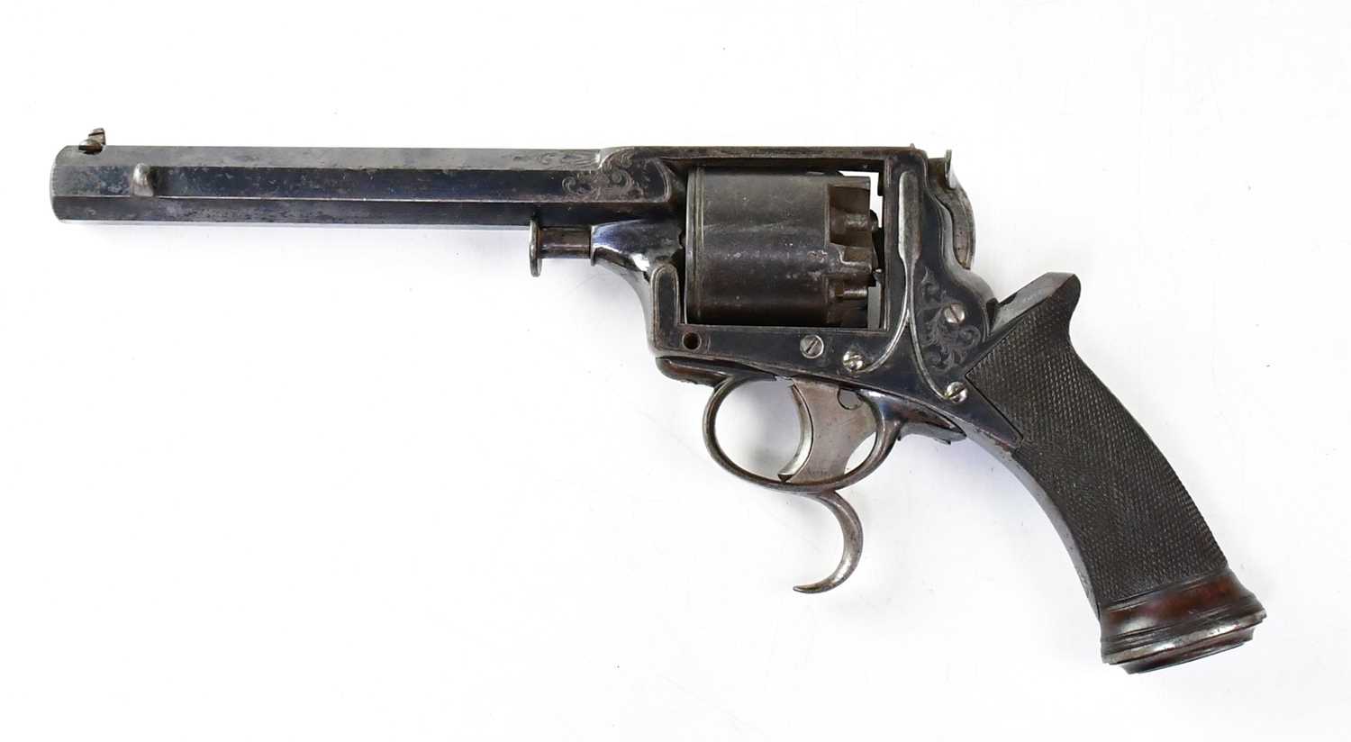 TRANTER; a mid-19th century 54 bore five shot percussion cap revolver, 6" octagonal barrel, - Image 2 of 2