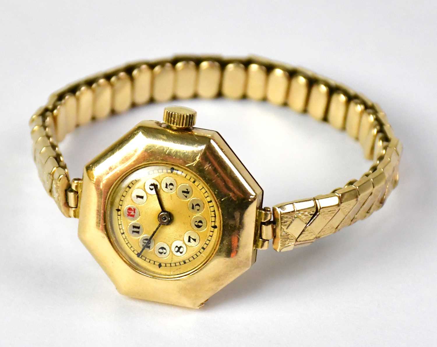 ROLEX; a 15ct gold cased wristwatch, the dial set with Arabic numerals, with replacement quartz