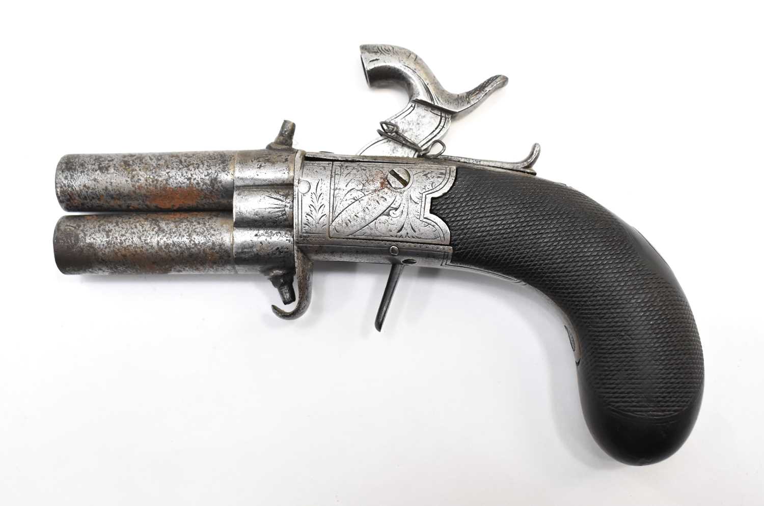 CONWAY; a 19th century double barrel percussion cap pistol, cross-hatched pistol grip, length of - Image 2 of 4