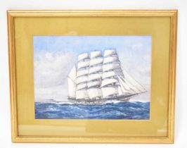 ARTHUR KNOWLES (1875-1850); watercolour, tall-masted battleship in open sea, signed lower left, 24 x