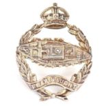 A Royal Tank Regiment officer's silver cap badge, JRG&S, Birmingham 1928.
