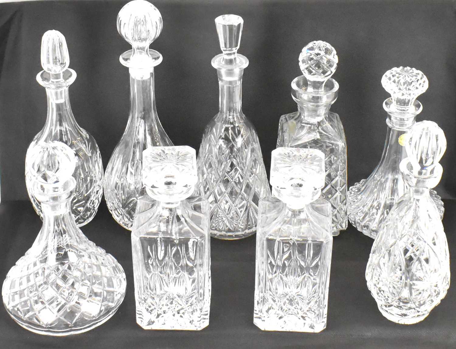 Nine various pressed glass and lead crystal moulded decanters with stoppers, to include a pair of - Image 2 of 3