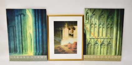 Three Gerald Stamp prints, comprising one depicting a detail of a church interior, 37.4 x 25.3cm,