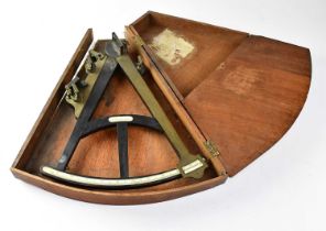 X J. MANN; an 18th century ivory inset ebony and brass octant, inscribed to the sliding arm 'J.