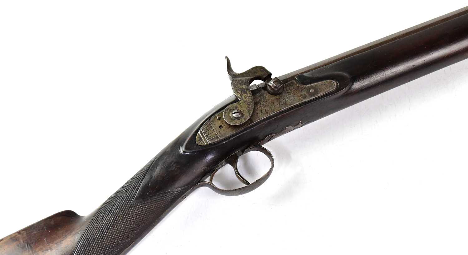 A 19th century 22 bore percussion cap sporting musket, converted from flintlock, the 32" part - Image 2 of 3