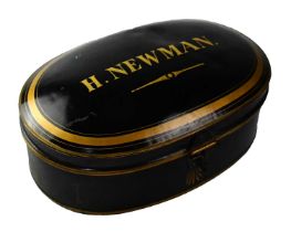 A vintage barrister's wig in an oval tin, inscribed to the inside of the lid 'Savage & Smith;