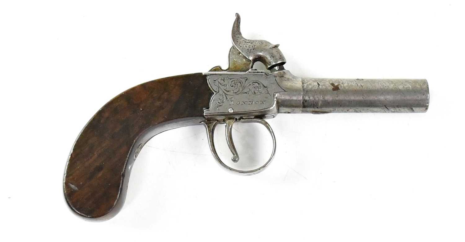 REILLY, LONDON; a 19th century 80 bore percussion cap pocket pistol, 2" turn-off barrel, box lock