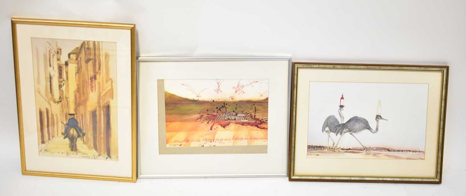 Eight prints relating to Ralph Steadman, three framed and glazed, five on board, the largest 94 x - Image 2 of 3