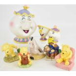 DISNEY; seven ceramic collectible figures comprising a Schmid 'Beauty and the Beast' large teapot