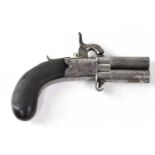 CONWAY; a 19th century double barrel percussion cap pistol, cross-hatched pistol grip, length of