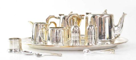 CANADIAN PACIFIC; a shipping line stainless steel tea set, comprising teapot, hot water jug, milk