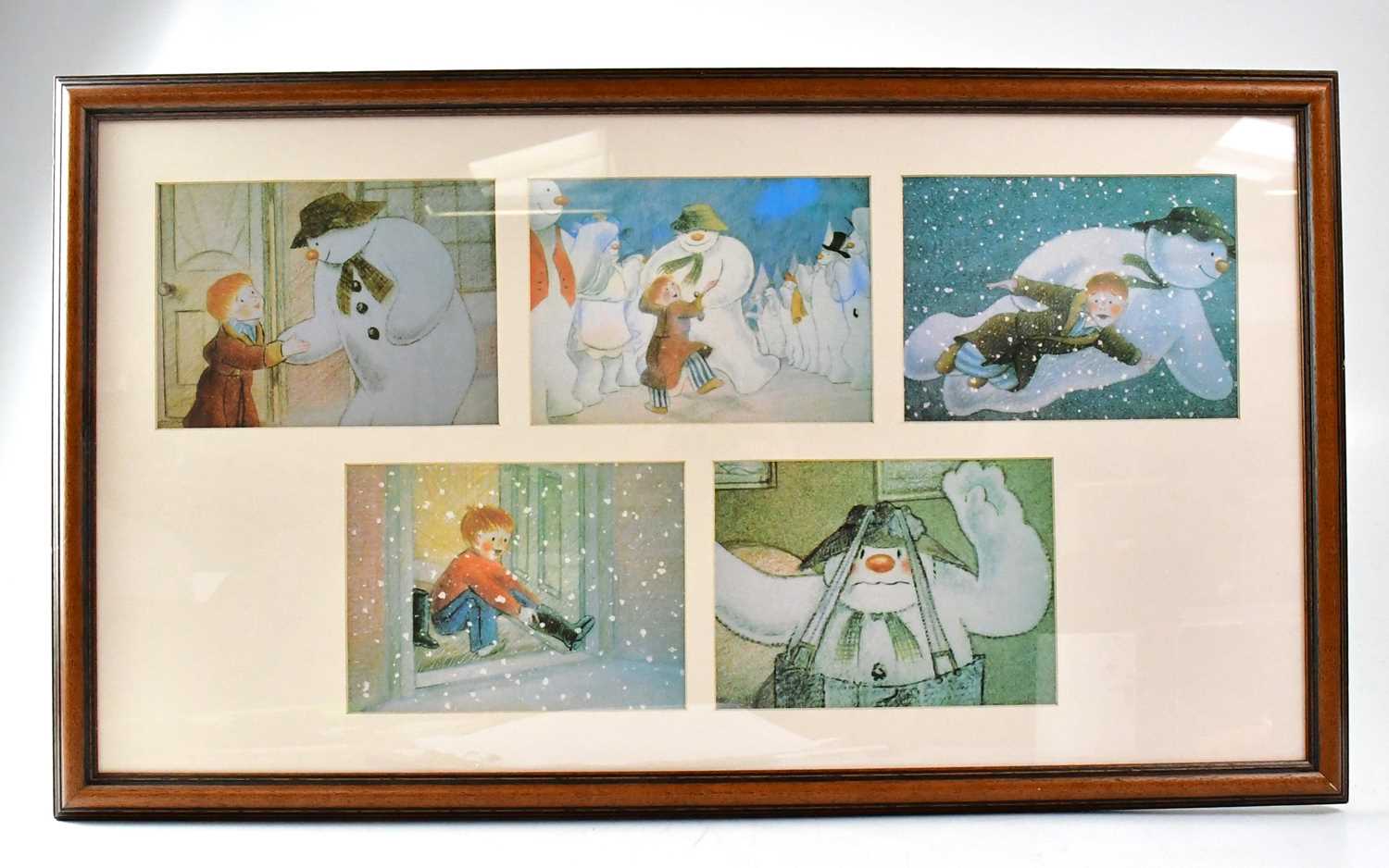THE SNOWMAN; two cross stitch pictures, both framed and glazed and a set of five prints framed as - Image 2 of 2