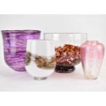 Four art glass vases to include Saunders & Wallace, height 15cm, Cowdy, 18 x 21cm, DW Wallace, and