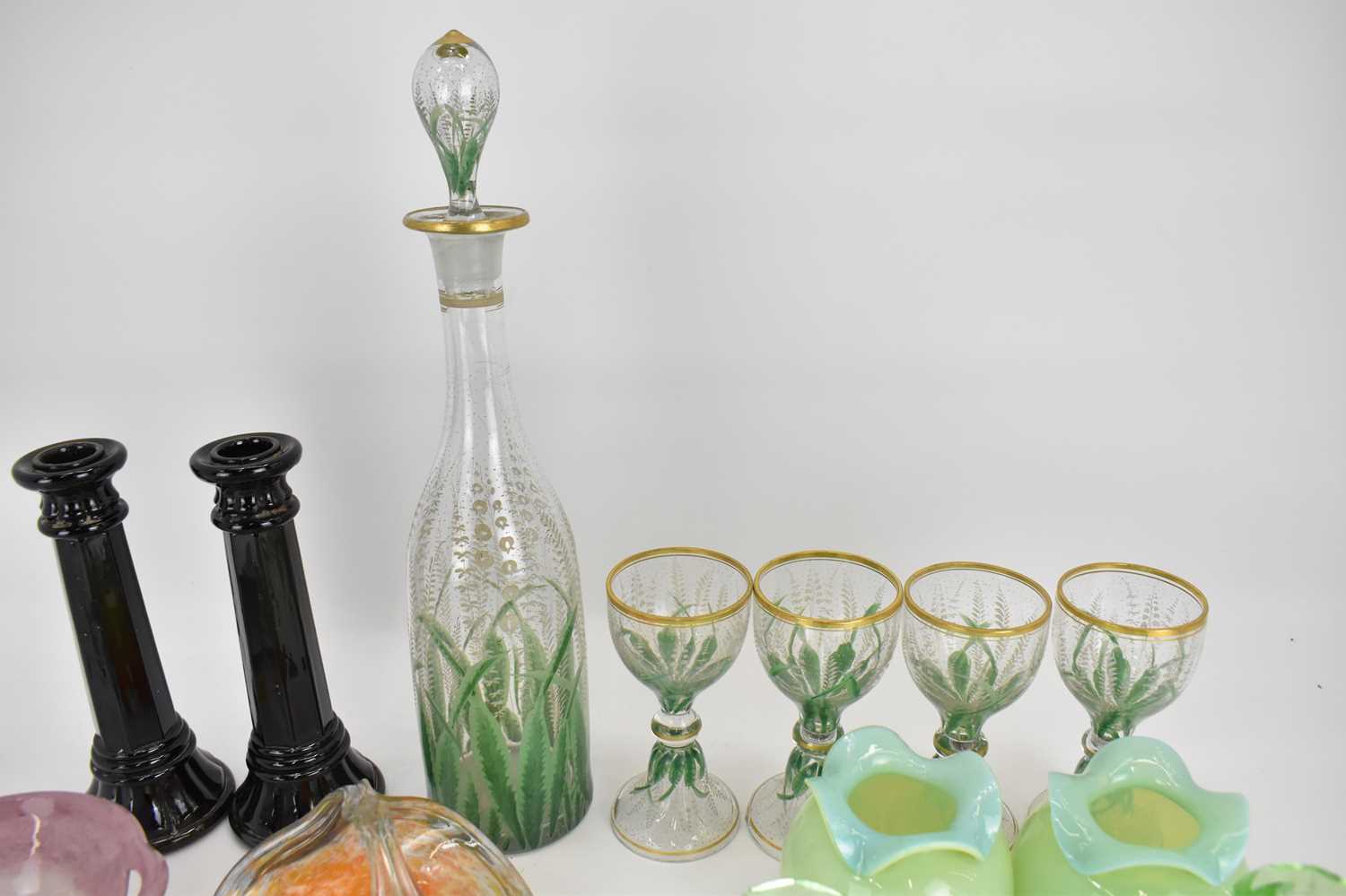 Mixed art and coloured glassware to include a pair of bulbous Victorian opaline glass vases, - Image 3 of 6