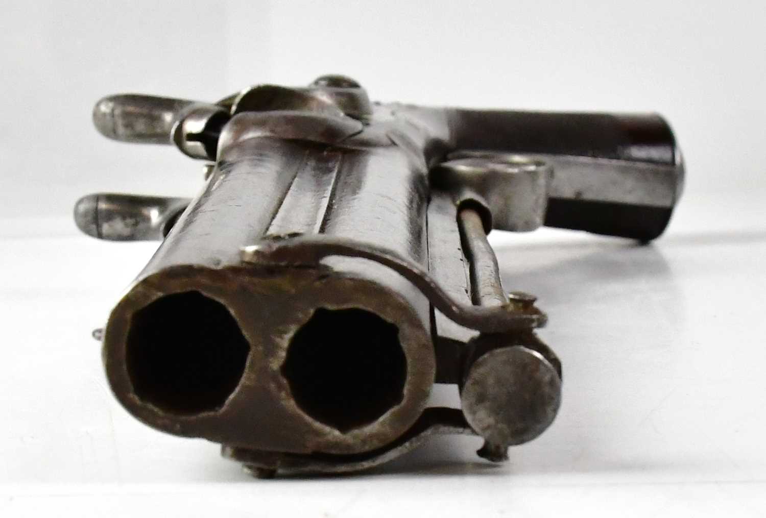 A 19th century double-barrelled 32 bore side hammer percussion howdah pistol, with 8 1/2" rifled - Image 5 of 10