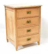 A pine chest of four drawers on square tapering legs, 92 x 65 x 57.5cm. Condition Report: From the