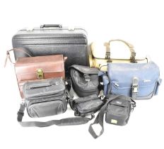 Eight various hard and soft camera and camcorder cases to include an Antler equipment case, with