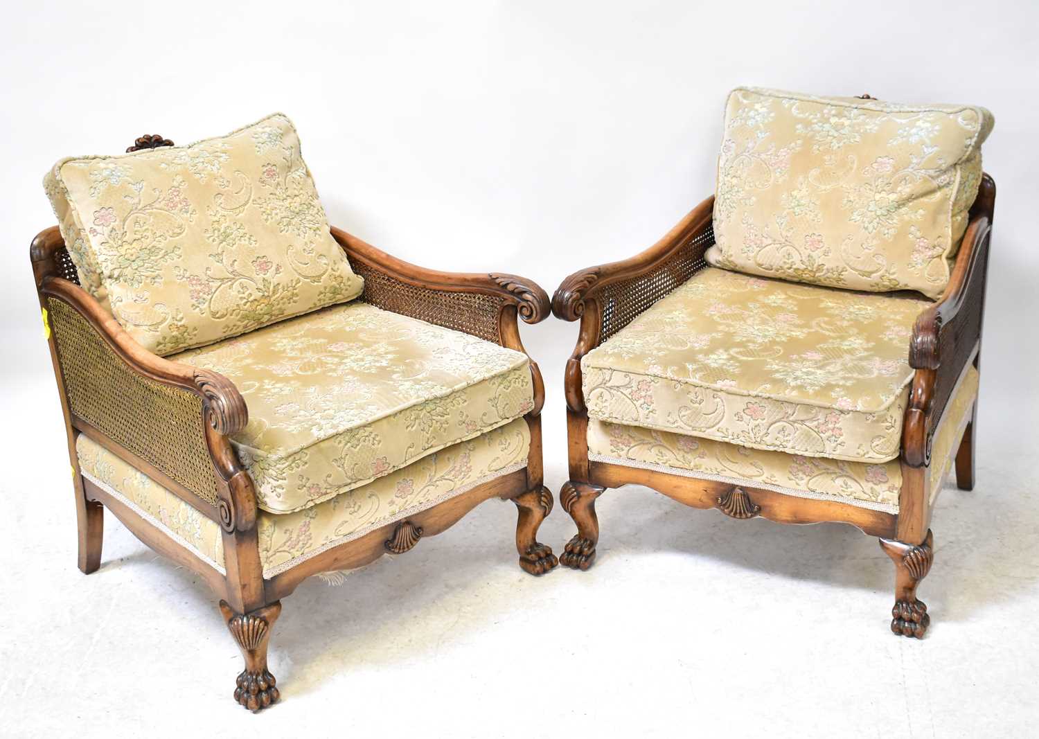 A bergère caned three-seater sofa and two armchairs (3). Condition Report: Unfortunately, all - Image 3 of 9