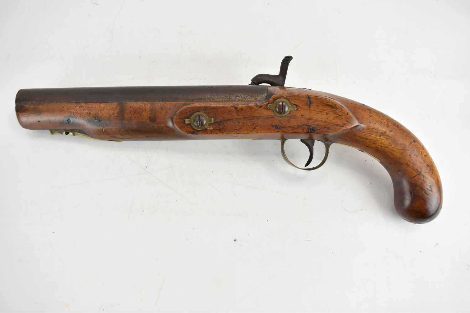 TOWER; a 19th century naval percussion cap pistol with brass and iron mounts, walnut stock, proof - Image 4 of 4