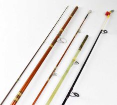 A large quantity of fishing rods and cases to include Bob Church Borrn 10" 7-9, Shakespeare